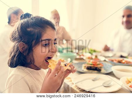 Muslim family having a Ramadan feast