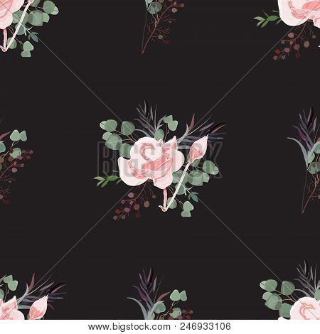 Floral Seamless Summer Pattern, Beautiful Flower Wreath, Vector Illustration