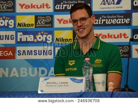 Budapest, Hungary - Jul 21, 2017. Mitchell Larkin Swimmer On The Press Conference Of The Swimming Te