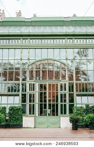 Vienna, Austria - May 8, 2018: Palmenhaus Historic Building In Vienna, Austria, City Sightseing.