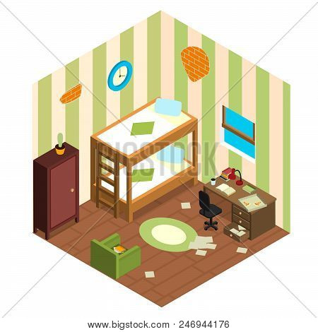 . Room In The Hostel Is In Isometric.
