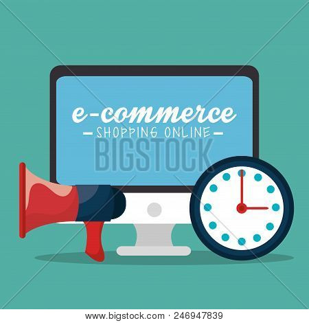 Electronic Commerce With Computer Vector Illustration Design
