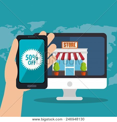 Electronic Commerce With Smartphone Vector Illustration Design
