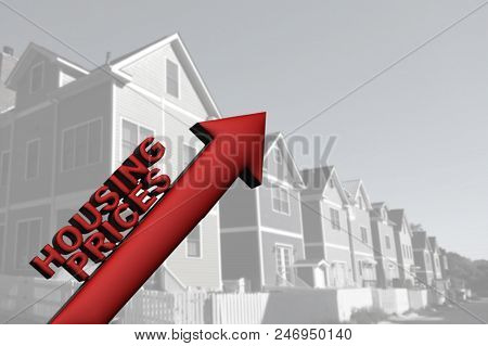 3d Housing Prices Up Arrow With New Homes Background