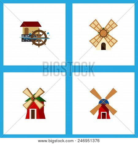 Icon Flat Alternative Set Of Power, Watermill, Wind Energy And Other Vector Objects. Also Includes E
