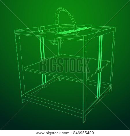 3d Printer Wireframe Low Poly Mesh Vector Illustration