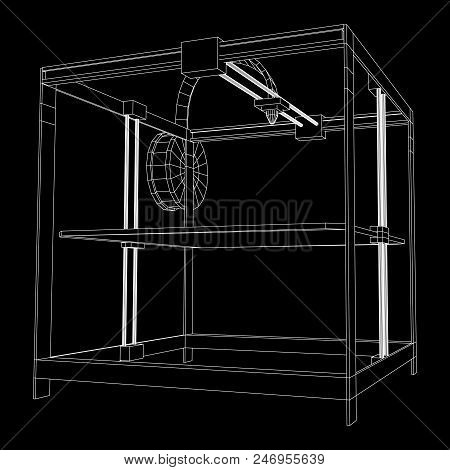 3d Printer Wireframe Low Poly Mesh Vector Illustration