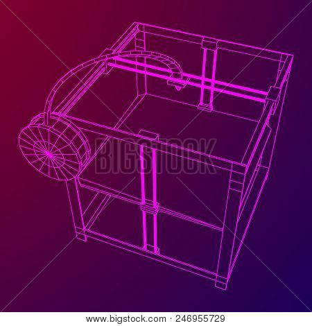 3d Printer Wireframe Low Poly Mesh Vector Illustration