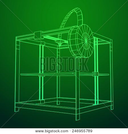 3d Printer Wireframe Low Poly Mesh Vector Illustration