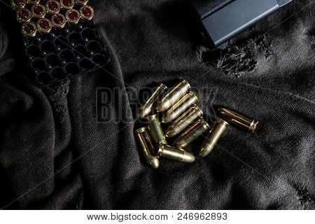 9Mm Semi Autometic Hand Gun With Fmj Bullet On Fabric