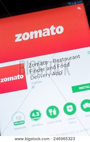 Ryazan, Russia - June 24, 2018: Zomato - Restaurant Finder And Food Delivery Mobile App On The Displ