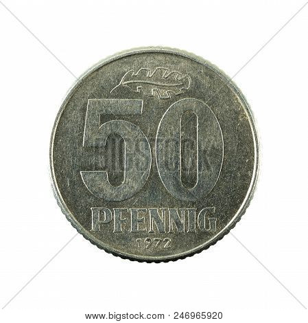 Historic 50 East German Pfennig Coin (1972) Obverse Isolated On White Background