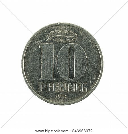 Historic 10 East German Pfennig Coin (1982) Obverse Isolated On White Background