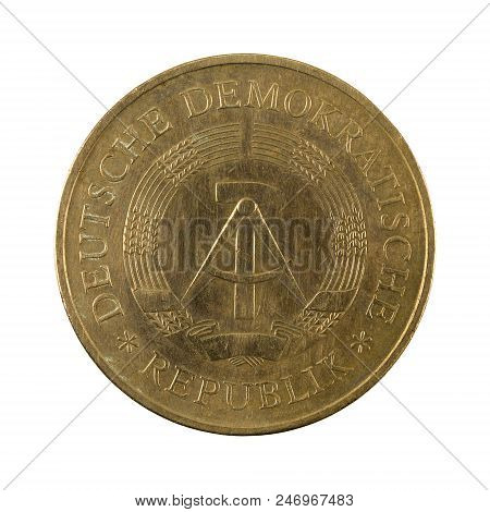 Historic 5 East German Mark Coin (1969) Reverse Isolated On White Background