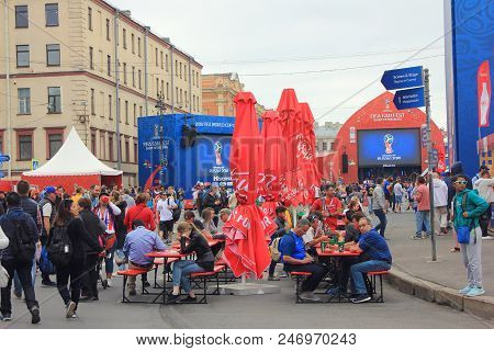 St. Petersburg, Russia - June 18, 2018: Football Fans At Fifa World Cup Russia 2018 Official Fan Zon