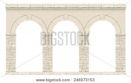 Arch In The Wall Of Beige Cut Stone And Travertine Marble For A Window Or Door In The Classic Style