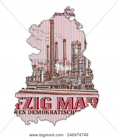 Historic 50 East German Mark Banknote Reverse In Shape Of East Germany