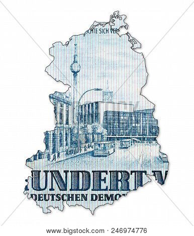 Historic 100 East German Mark Banknote Reverse In Shape Of East Germany