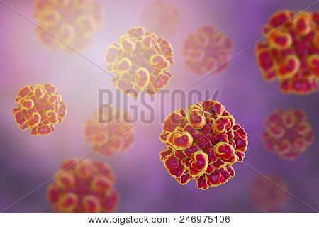 Hepatitis E Viruses, 3d Illustration, Non-enveloped Rna Viruses With Fecal-oral Transmission Route, 