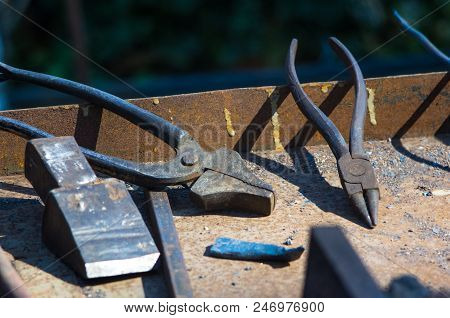 Blacksmith Tools And Fixtures For Hand Forged Metal, Close-up