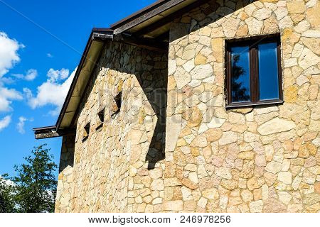 Textures Of Stone Masonry. Fortress Wall. Old Stone