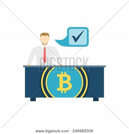 Otc Bitcoin Trading, Verified Money Exchange Centre Flat Related Vector Icon. Isolated On White Back
