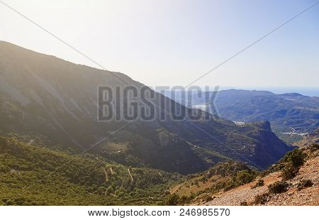 Greece. Crete. Pass Seli-ambelu. Panorama Towards The Lassithi Plateau