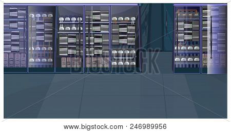 Data Processing Center. Server Room, Database, Computer, Nas. Information Technology Concept. Realis