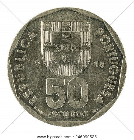 50 Portuguese Escudo Coin (1988) Isolated On White Background