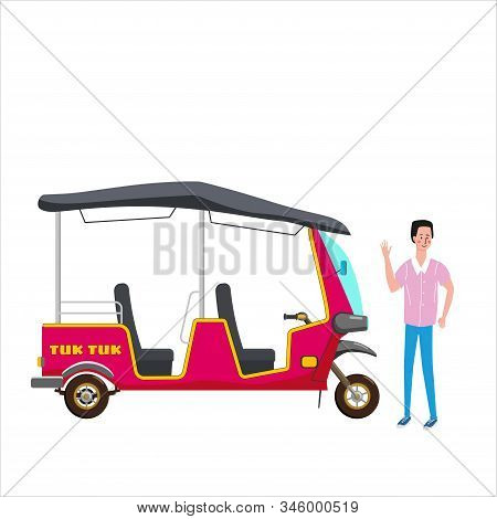 Tuk Tuk Asian Auto Rickshaw Three Wheeler Tricycle With Local Driver. Thailand, Indian Countries Bab