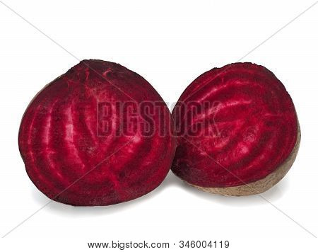 Isolated Beet. Two Halfs Of Red Beetroot Isolated On White Background