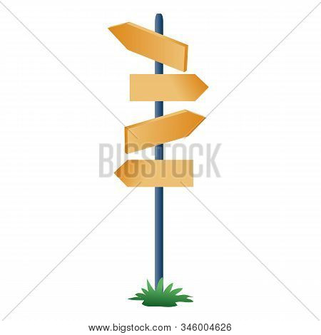 Pole With Pointers On The Road Indicate The Direction In Different Directions, Isolated Object On A 