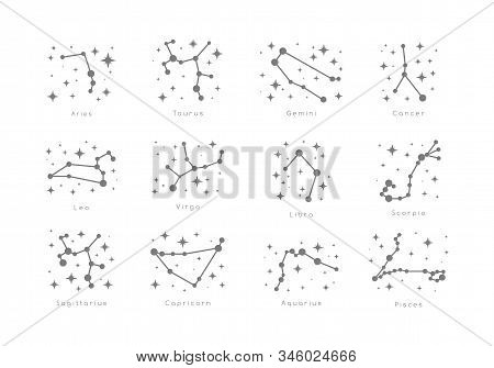 Vector Illustration Of Zodiac Sign, Prediction, Future, Astrology. Fortune Telling And Magic In The 