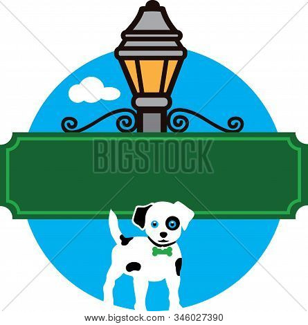 Street Sign Logo With Dog And Blue Sky
