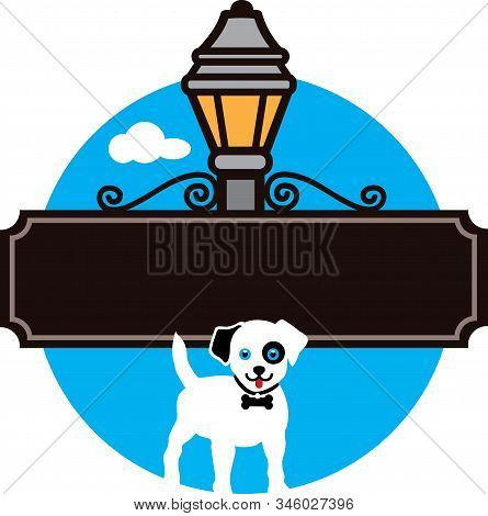 Street Sign Lantern Logo With Dog And Blue Sky