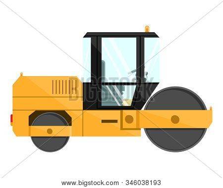 Road Roller. Design Of A Cool Large New Construction Equipment In Yellow.