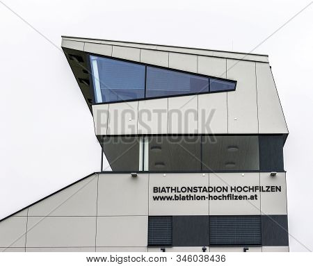 Hochfilzen, Austria - September 2018: Official Building Of The Local Biathlon Arena
