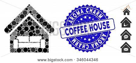 Mosaic House Interrior Icon And Grunge Stamp Seal With Aroma Charm Coffee House Text. Mosaic Vector 