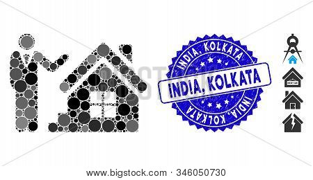 Mosaic Realty Agent Icon And Grunge Stamp Seal With India, Kolkata Phrase. Mosaic Vector Is Formed F