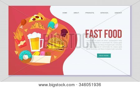 Fast Food Delievery Vector Illustration For Web Template. Cartoon Illustration Of Burger Sandwich, H