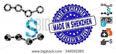 Collage Sales Charts Icon And Grunge Stamp Watermark With Made In Shenzhen Phrase. Mosaic Vector Is 