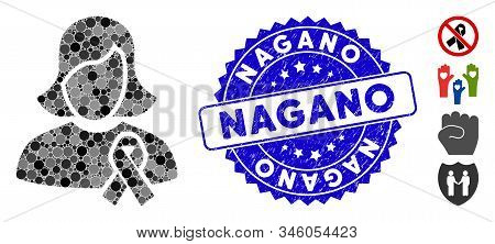 Mosaic Solidarity Tie Icon And Distressed Stamp Seal With Nagano Phrase. Mosaic Vector Is Designed W