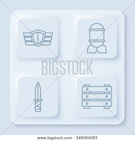 Set Line Military Reward Medal , Aviation Bomb , Military Knife And Military Ammunition Box. White S