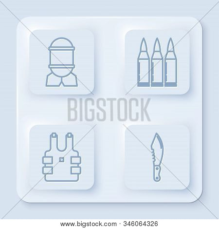 Set Line Aviation Bomb , Bullet , Bulletproof Vest For Protection From Bullets And Military Knife . 