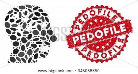 Mosaic Psychosexual Disorder Icon And Red Corroded Stamp Seal With Pedofile Caption. Mosaic Vector I