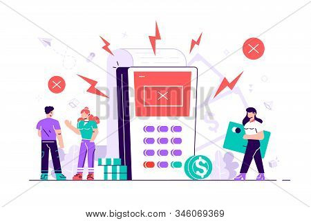 Angry Customers. Concept Payment Terminals With Cross Check Marks On Screen For, Social Media, Docum