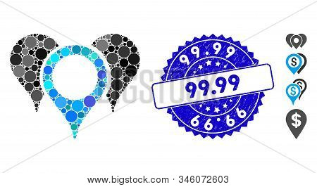 Mosaic Map Markers Icon And Rubber Stamp Seal With 99.99 Text. Mosaic Vector Is Composed From Map Ma