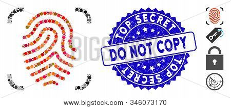 Mosaic Fingerprint Scan Icon And Distressed Stamp Watermark With Top Secret Do Not Copy Caption. Mos