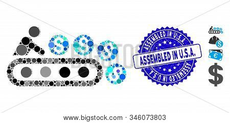 Mosaic Money Production Icon And Grunge Stamp Seal With Assembled In U.s.a. Text. Mosaic Vector Is D