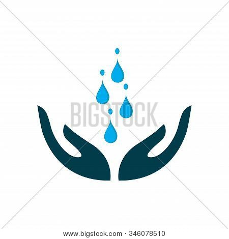 Save Water Sign Icon, Hand Holds Water, Water Drop In Hand Logo Template